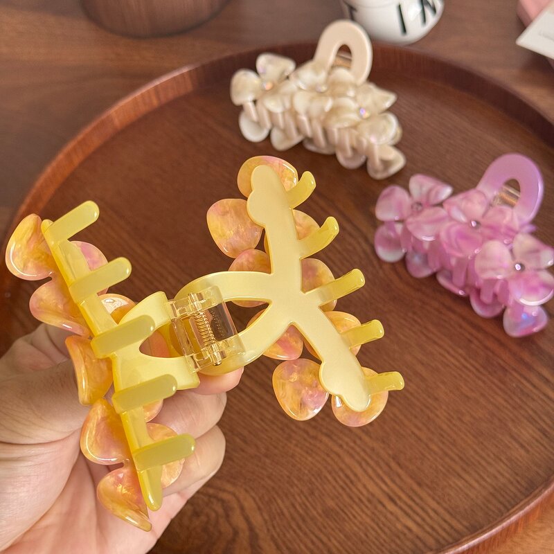 Claw Clip Manufacturer - 3D Rhinestone Flower Acetate for High Ponytail Updo