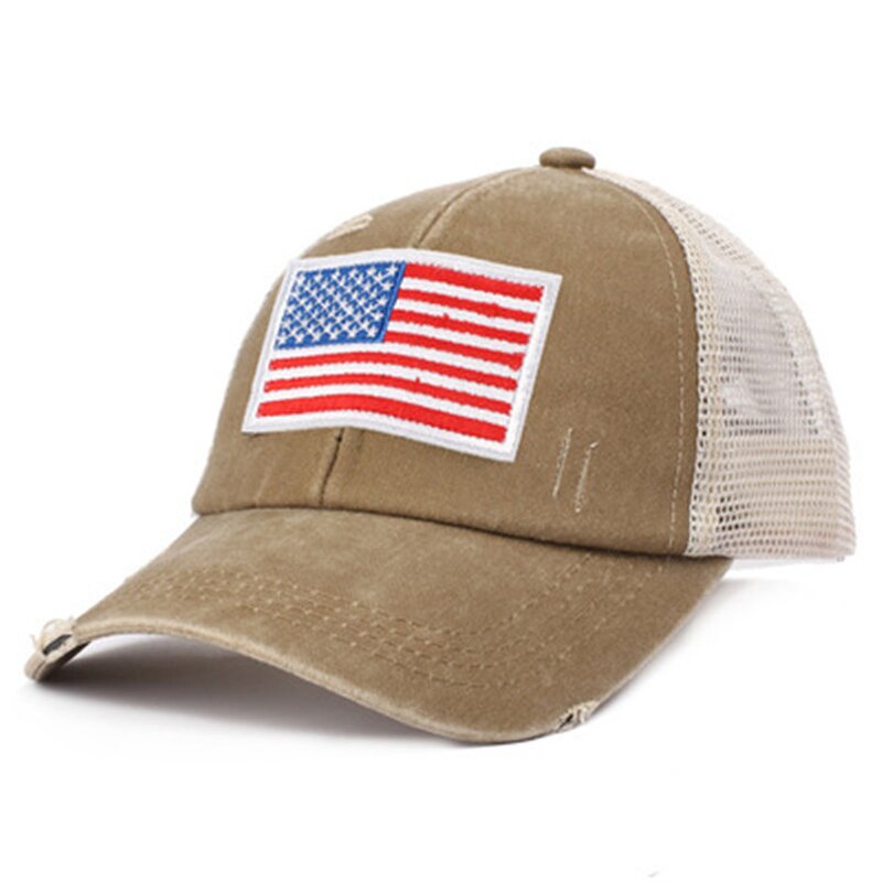 American Flag Baseball Cap Factory - Wholesale Embroidered Hole Women's Ponytail Hats