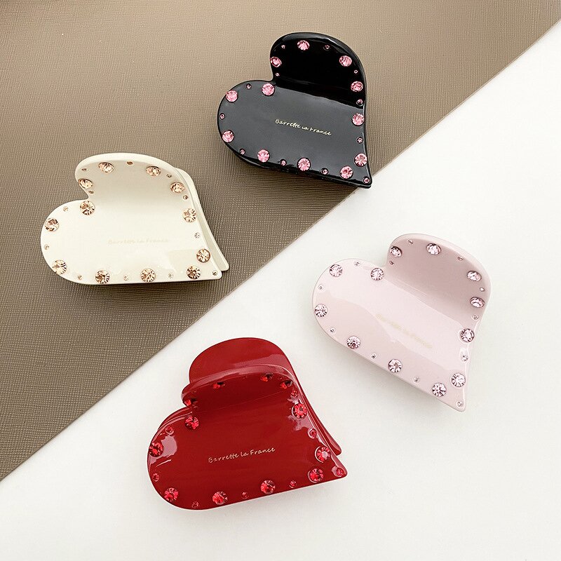 Hair Clamp Factory - Heart Shape Spot Drill Acetate Diamond Shark Clip