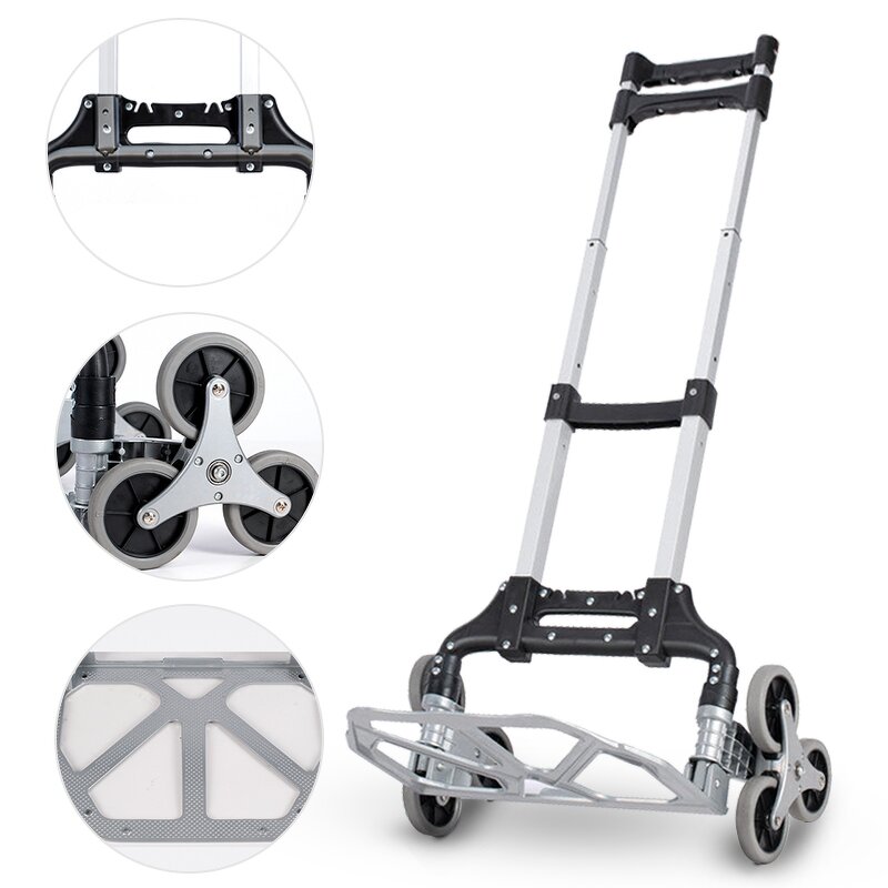 Portable Aluminum Folding Cart Factory - Uni-Silent 6 Wheel Climbing Stairs Hand Trolley Push