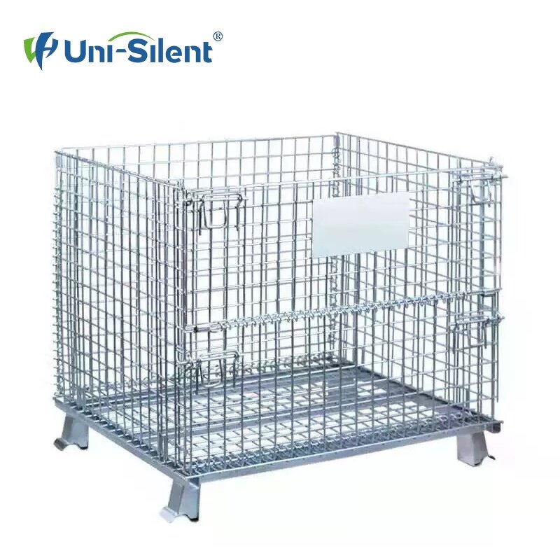 Warehouse Stacking Container Factory - Uni-Silent Heavy Duty Square-Stack Leg Wire Mesh Collapsible