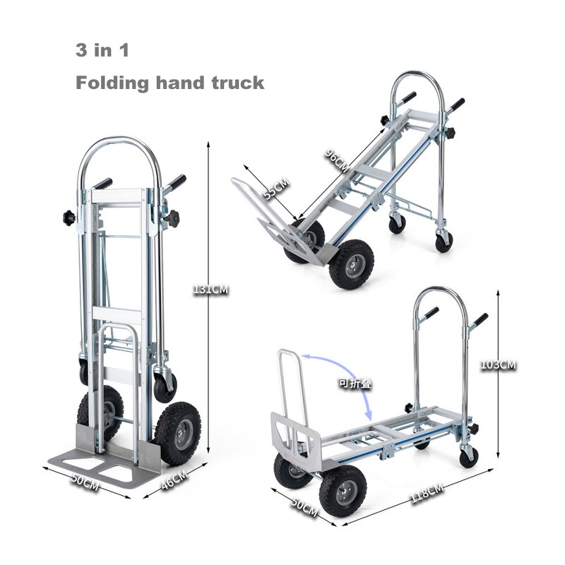 Utility Hand Truck Manufacturer - Uni-Silent 250kgs 3 in 1 Industrial Foldable Push Cart 4 Wheels