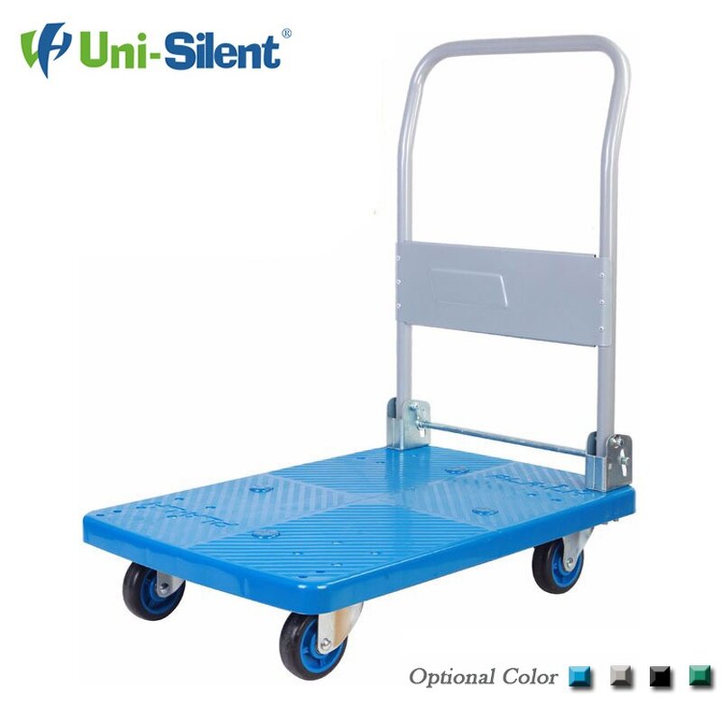 Plastic Platform Truck Factory - Uni-Silent 150kgs Push Hand Trolley Cart