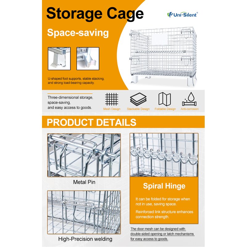 Collapsible Steel Wire Container Manufacturer - Uni-Silent Heavy Duty Logistics Cage Roll Cart