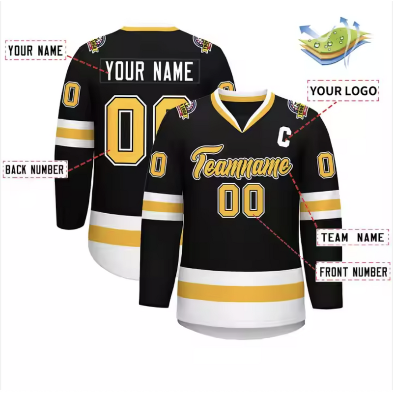 Retro Hockey Jersey Supplier - 2025 Black Stitched 100% Polyester Unisex Adult