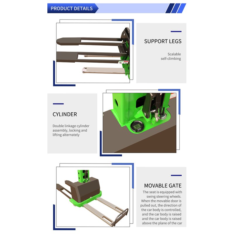 Self-lifter Semi-electric Pallet Stacker Factory - New Design Cheap with AWD Solid Tires Electric Side