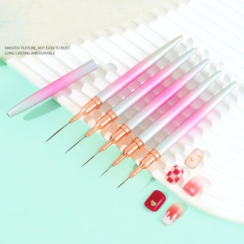 Nail Liner Brushes Factory - Custom Pink Fine Metal Gradation Handle