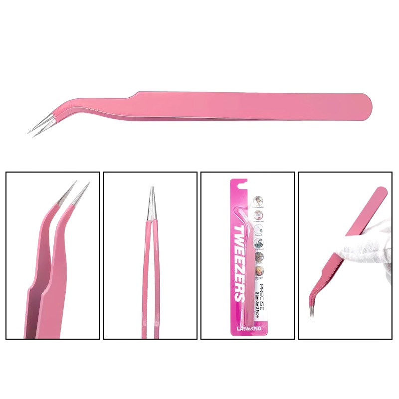 Eyelash Tweezers Manufacturer - Hot Sell Pink Metal Straight Curved