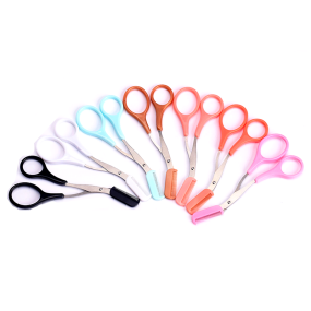 Eyebrow Scissors Manufacturer - 2 in 1 Safety Squeeze Plastic Handle Comb