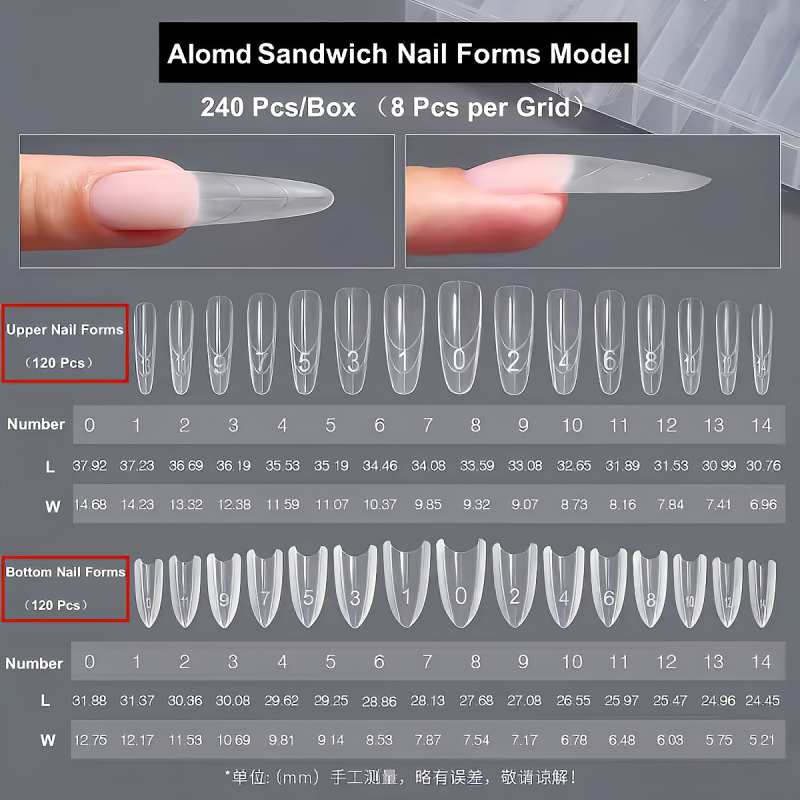 Dual Nail Forms Manufacturer - Custom 240 Pcs Paperless Almond Sandwich