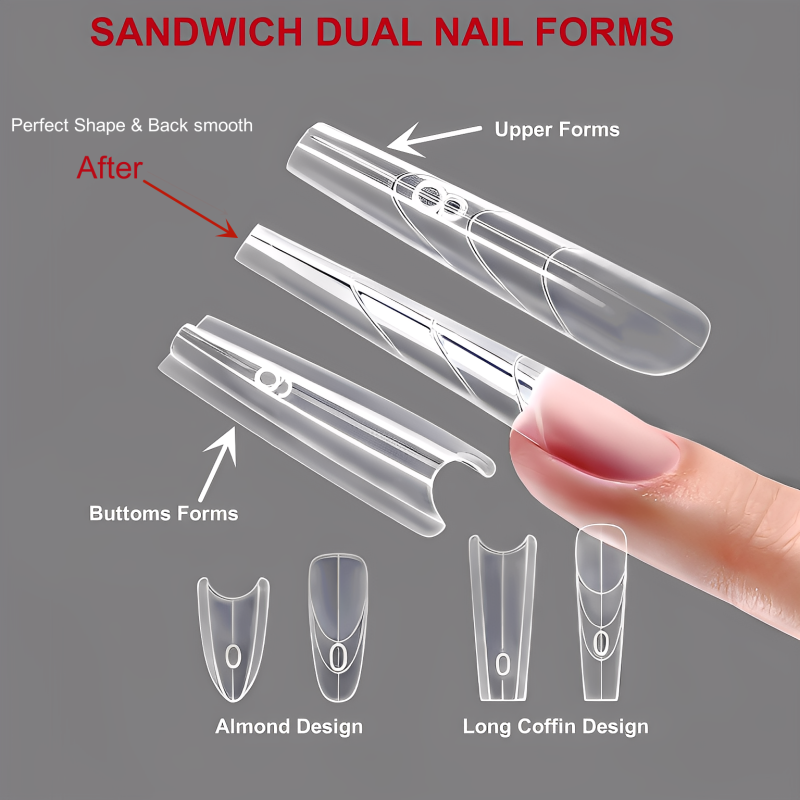 Dual Nail Forms Manufacturer - Custom 240 Pcs 15 Sizes Sandwich Tips
