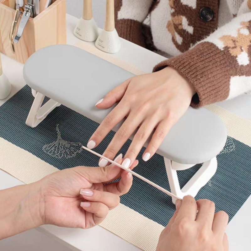 Nail Arm Rest Manufacturer - Japanese Foldable Leather Hand Pillow Grey