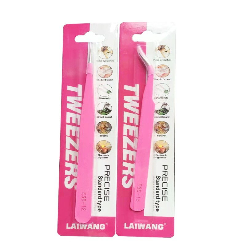 Eyelash Tweezers Manufacturer - Hot Sell Pink Metal Straight Curved