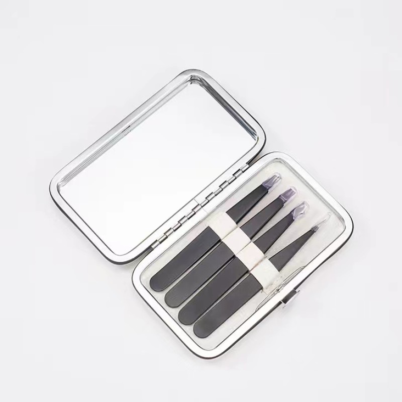 Eyebrow Tweezers Set Factory - Custom 4pcs Stainless Steel Mirror Kit