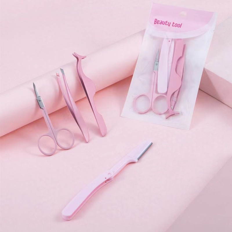 Eyebrow Tool Set Factory - 4pcs Professional Trimming Scissor Razor Kit