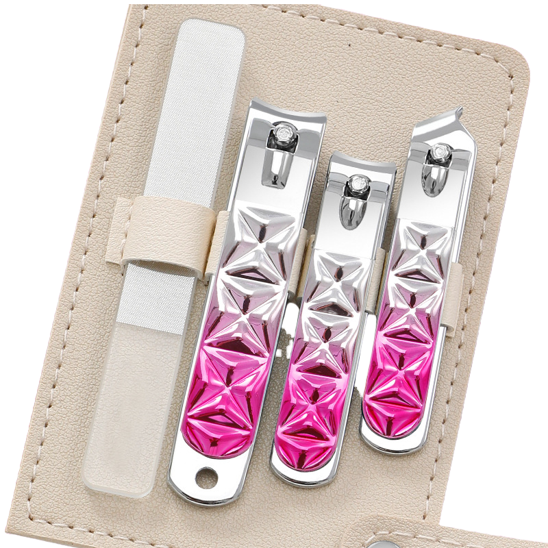 Nail Clippers Set Manufacturer - Custom 4 Pcs Ice Design Pink Steel