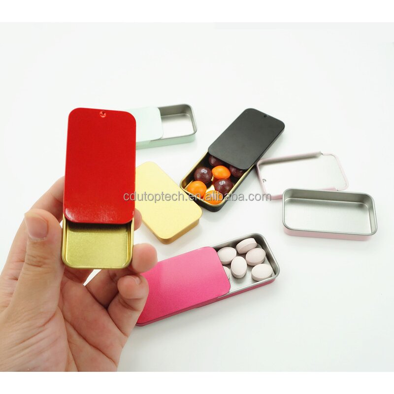 Rectangle Metal Tin Case Supplier - 10 Color 16ml Factory Price Sliding Lid Mint Candy