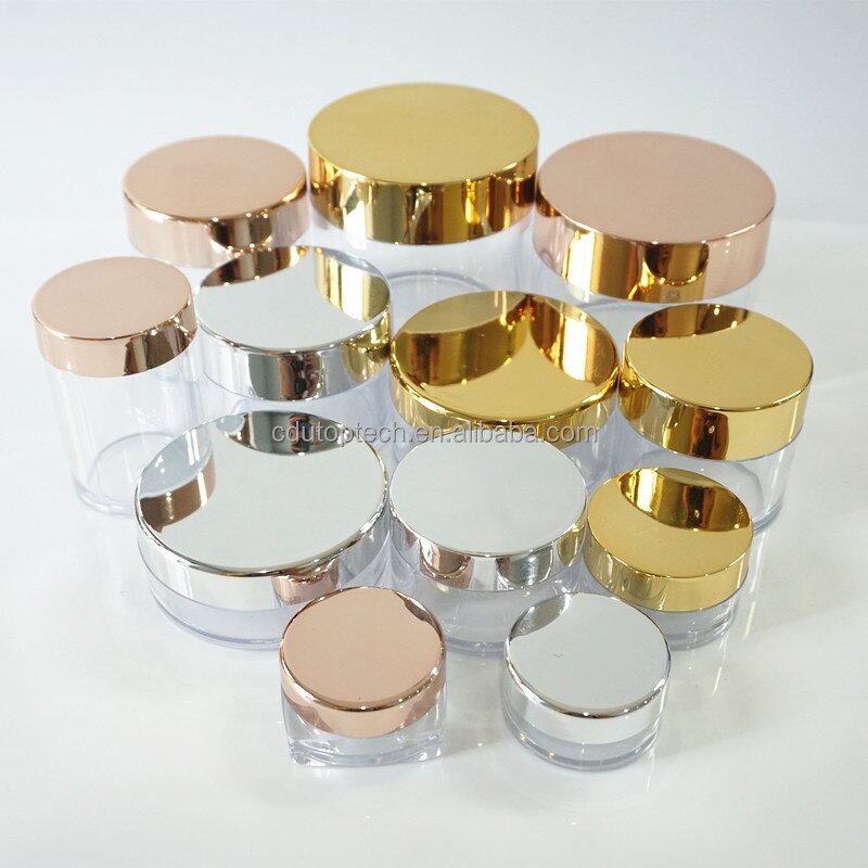 Luxury Cosmetic Container Supplier - PS Clear 3g-30g Mini Plastic Gold Silver Lids Pots
