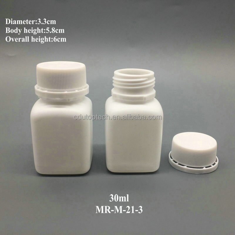 Plastic Capsules Pill Bottles Supplier - 30ml HDPE Square Shape Small 1oz White