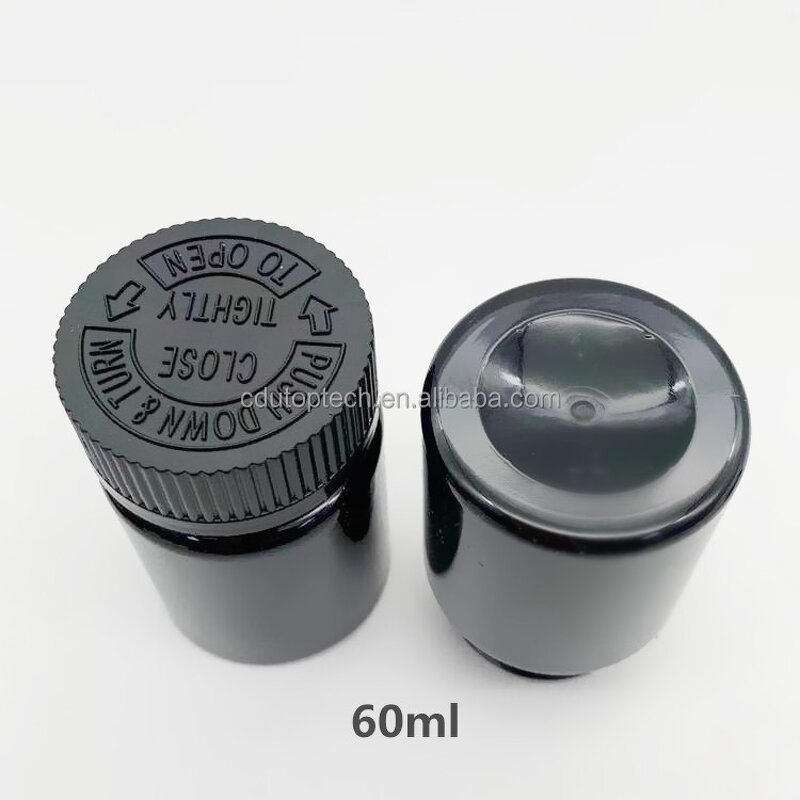 Medicine Supplement Bottle Factory - 60ml 2oz PET Amber Black Child Proof Cap Screw