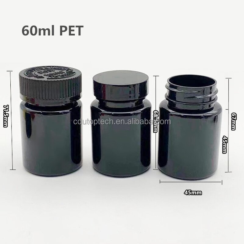 Medicine Supplement Bottle Factory - 60ml 2oz PET Amber Black Child Proof Cap Screw