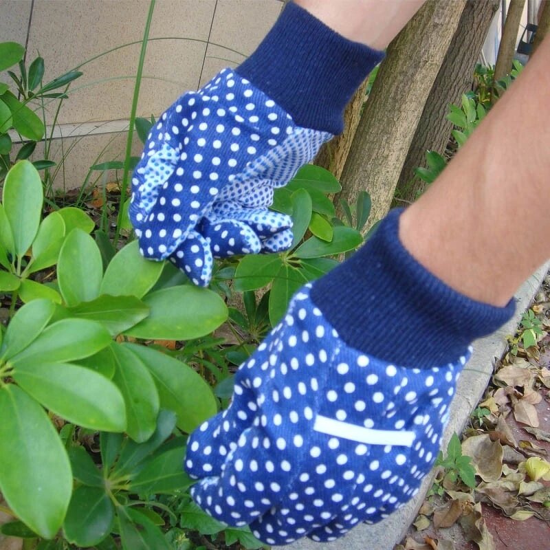 Safety Gloves Supplier - PVC Dots Printed Flower Drill Cotton Polyester Canvas Children's