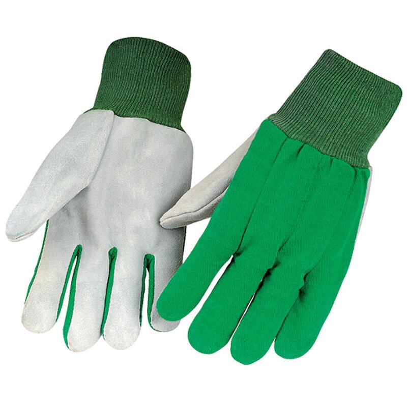Garden Gloves Manufacturer - Cotton Fabric Knit Wrist Cow Split Leather XL Anti-Cut