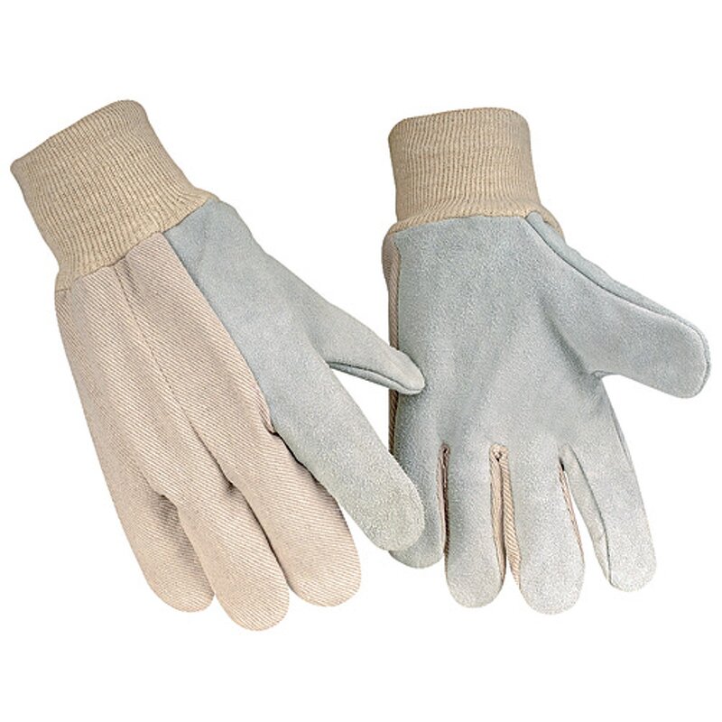 Garden Gloves Manufacturer - Cotton Fabric Knit Wrist Cow Split Leather XL Anti-Cut
