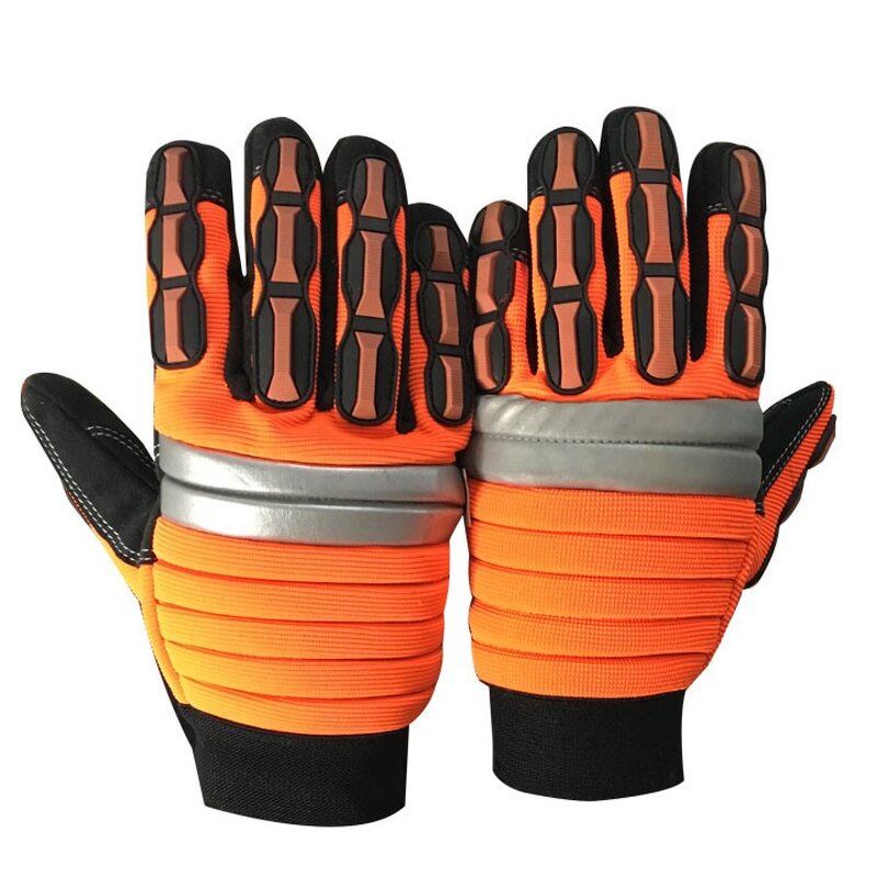 Hi-Vis Safety Gloves Supplier - Cheap Impact Abrasion Resistant TPR Back Synthetic Leather