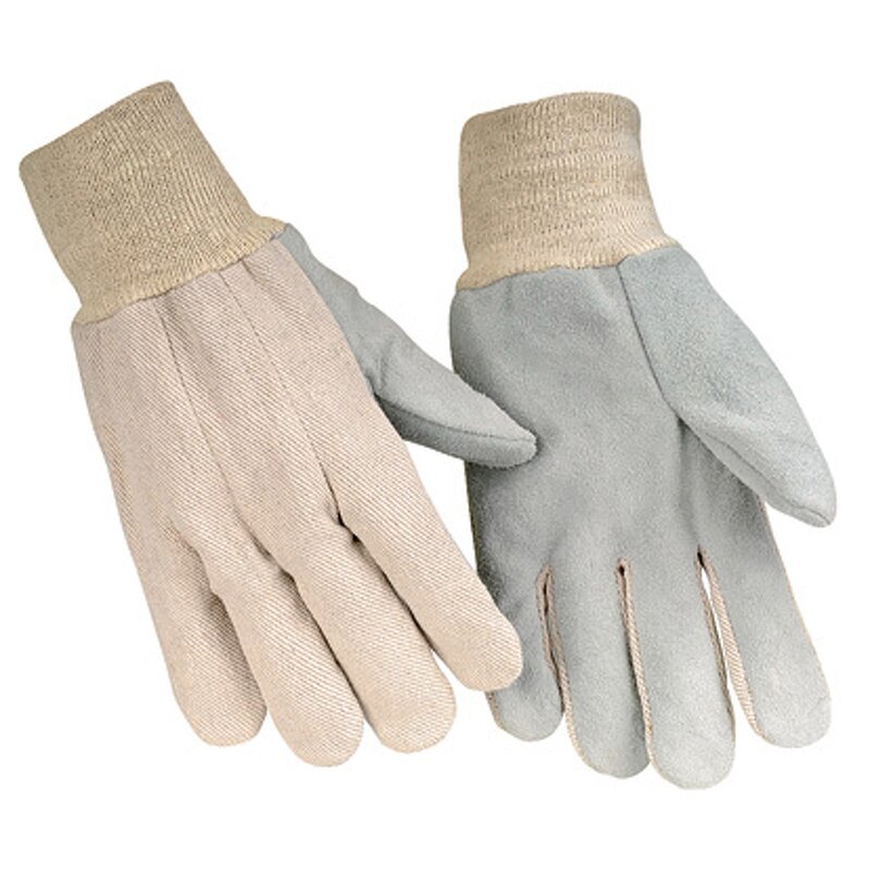 Garden Gloves Manufacturer - Cotton Fabric Knit Wrist Cow Split Leather XL Anti-Cut