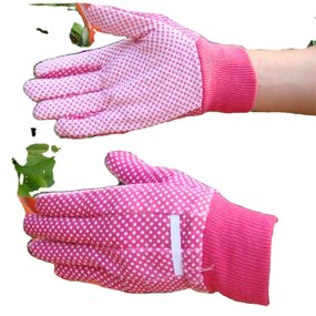 Safety Gloves Supplier - PVC Dots Printed Flower Drill Cotton Polyester Canvas Children's