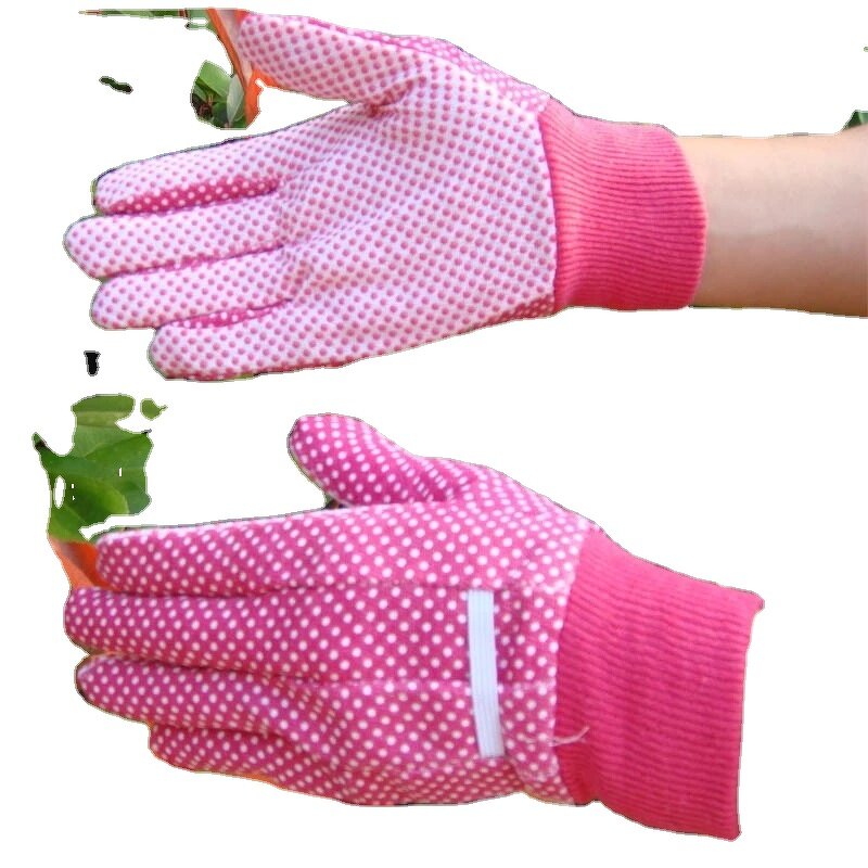 Safety Gloves Supplier - PVC Dots Printed Flower Drill Cotton Polyester Canvas Children's