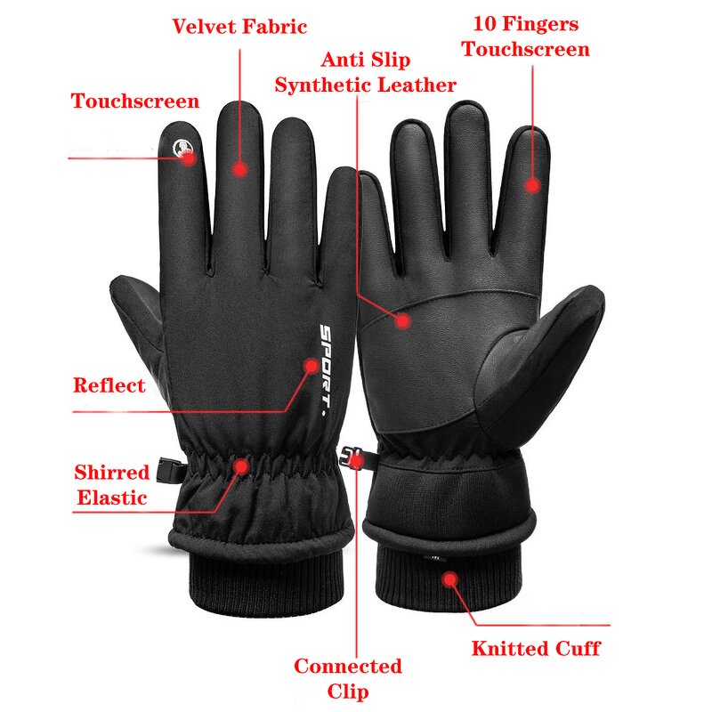 Thermal Ski Gloves Factory - Fleece Lining Waterproof Touchscreen for Winter Cycling Running