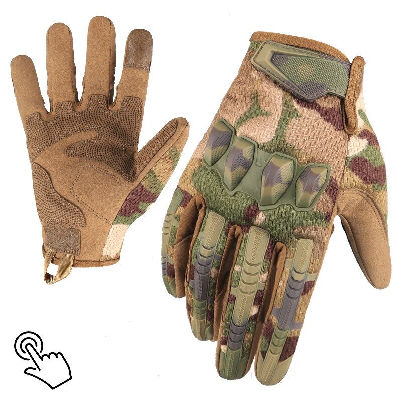 Mountaineering Protection Gloves Supplier - Green Full Finger Mipact Hard Knuckle Leather