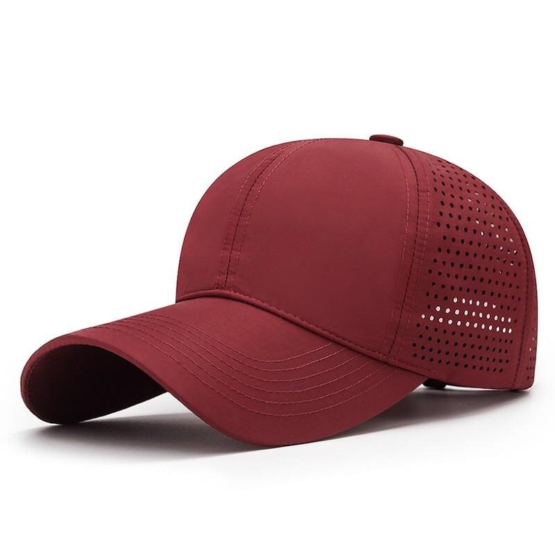 Laser Cut Baseball Cap Supplier - Custom Men 6 Panel Perforated Rubber Logo Quick Dry Uv