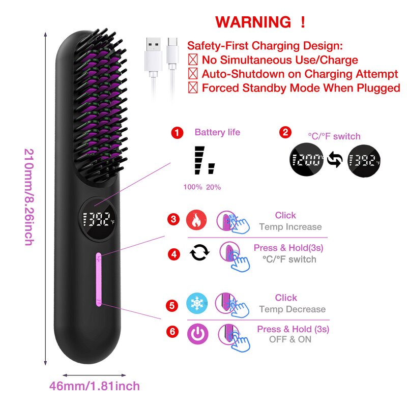 Hair Straightener Manufacturer - Rechargeable Mini Straightening Brush OEM/ODM