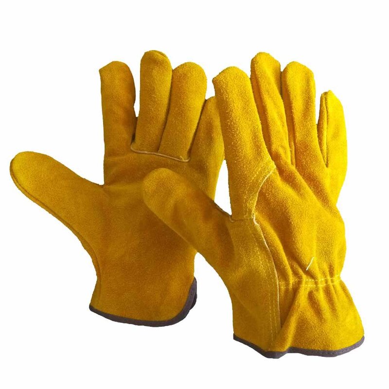 Work Gloves Supplier - Yellow Thick Cowsplit Leather Construction