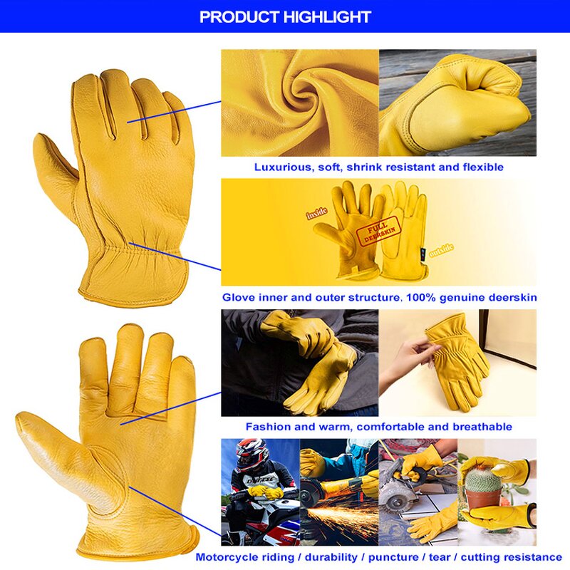 Motorcycle Gloves Supplier - Snow Yellow Elk Deerskin Leather