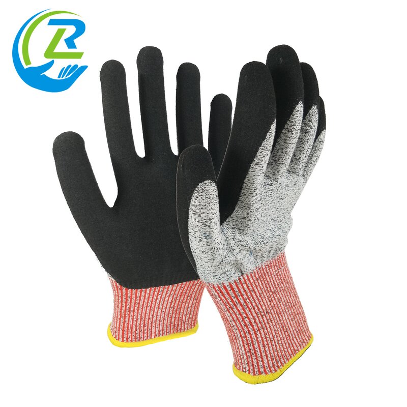 Protective Gloves Supplier - Black Polyester Dipped Nitrile Sandy
