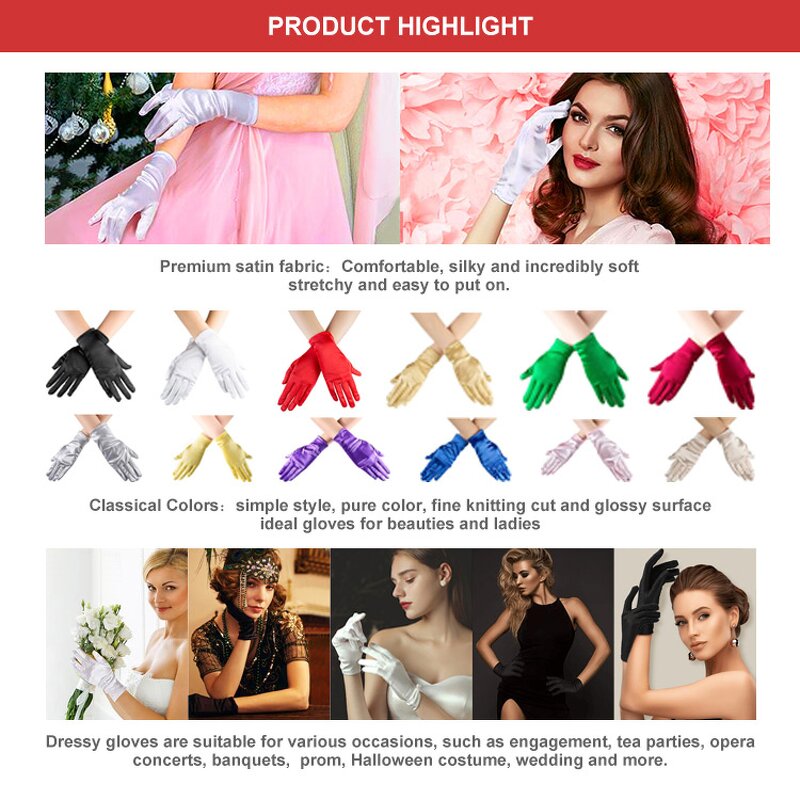 Satin Gloves Factory - Women Lady Short Wrist Elegant Opera