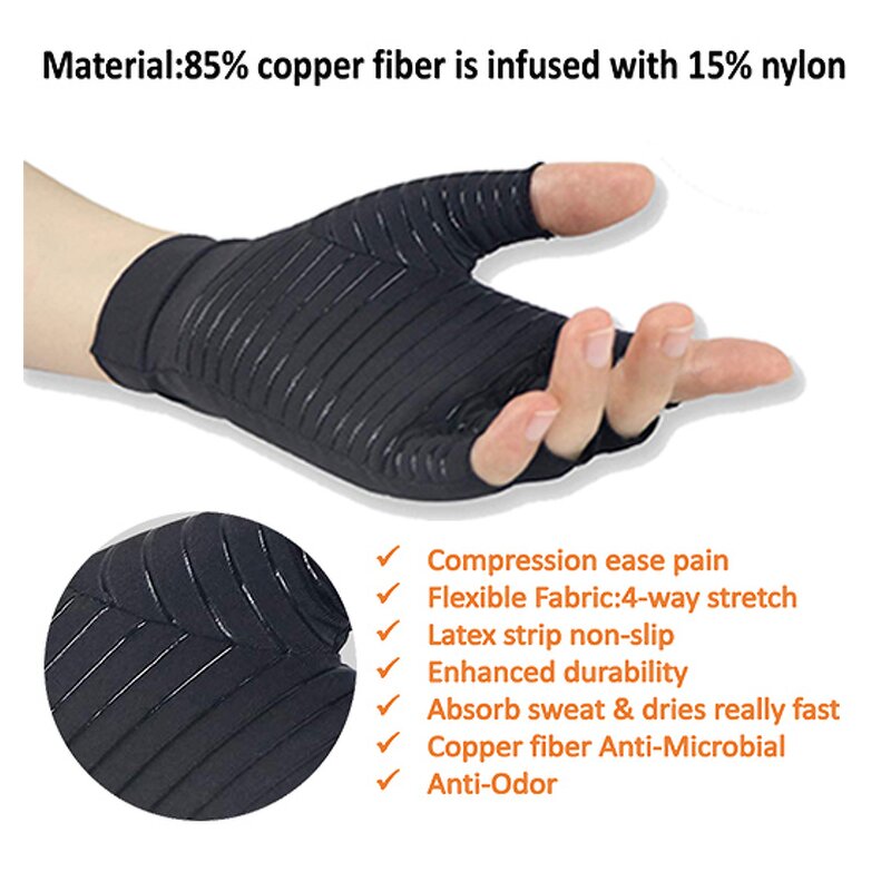 Arthritis Gloves Supplier - Copper Fiber Half Finger Anti Slip