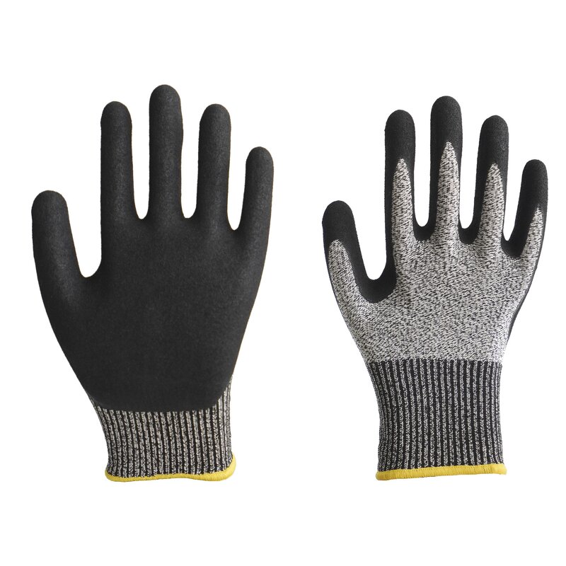 Protective Gloves Supplier - Black Polyester Dipped Nitrile Sandy