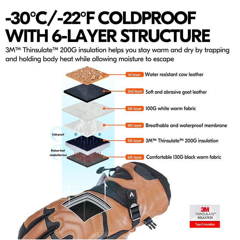 Ski Gloves Supplier - Touchscreen Cow Leather Cycling Snowboard