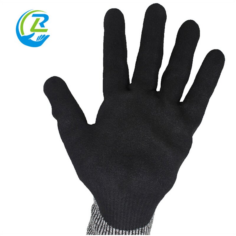 Protective Gloves Supplier - Black Polyester Dipped Nitrile Sandy