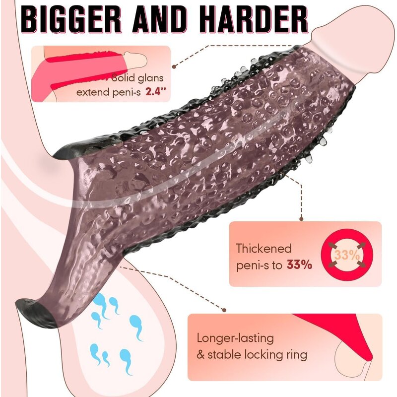 Realistic Male Cock Sleeve Penis Extender Penis bigger Ultra-Soft Penis Ring for Men to Enlarge Prolong Sex Toys for Adult