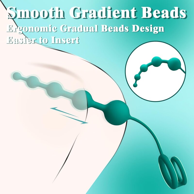 Anal Beads Butt Plug with Penis Rings Flexible Silicone Prostate Massager Graduated Design G Spot Stimulate for Couples Play
