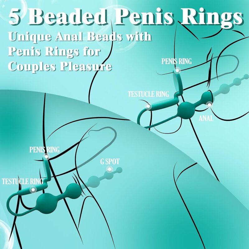 Anal Beads Butt Plug with Penis Rings Flexible Silicone Prostate Massager Graduated Design G Spot Stimulate for Couples Play