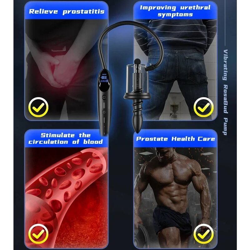 Anal Vacuum Pump Smart Rosebud Vibrating Sucking Prostate Massager Stimulator Anal Masturbator Butt Plug for Man Adult Sex Toys