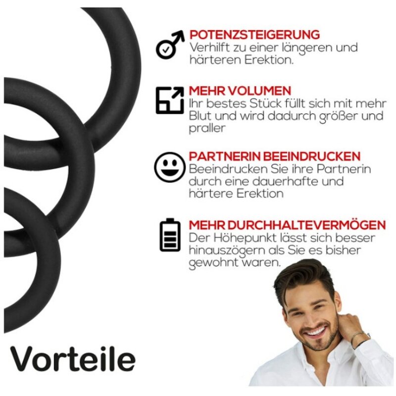 3pcs/set Durable Black Silicone Penis Cock Ring Men Ejaculation Delay Rubber Rings Sex Toys for Male