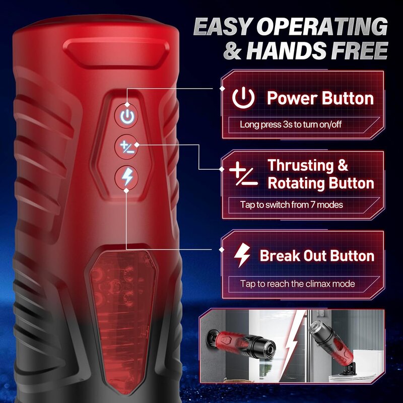Automatic Male Masturbator Sex Toys for Men with 7 Thrusting & 7 Rotating Modes,Hands Free Pocket Pussy Sex Machine with Base